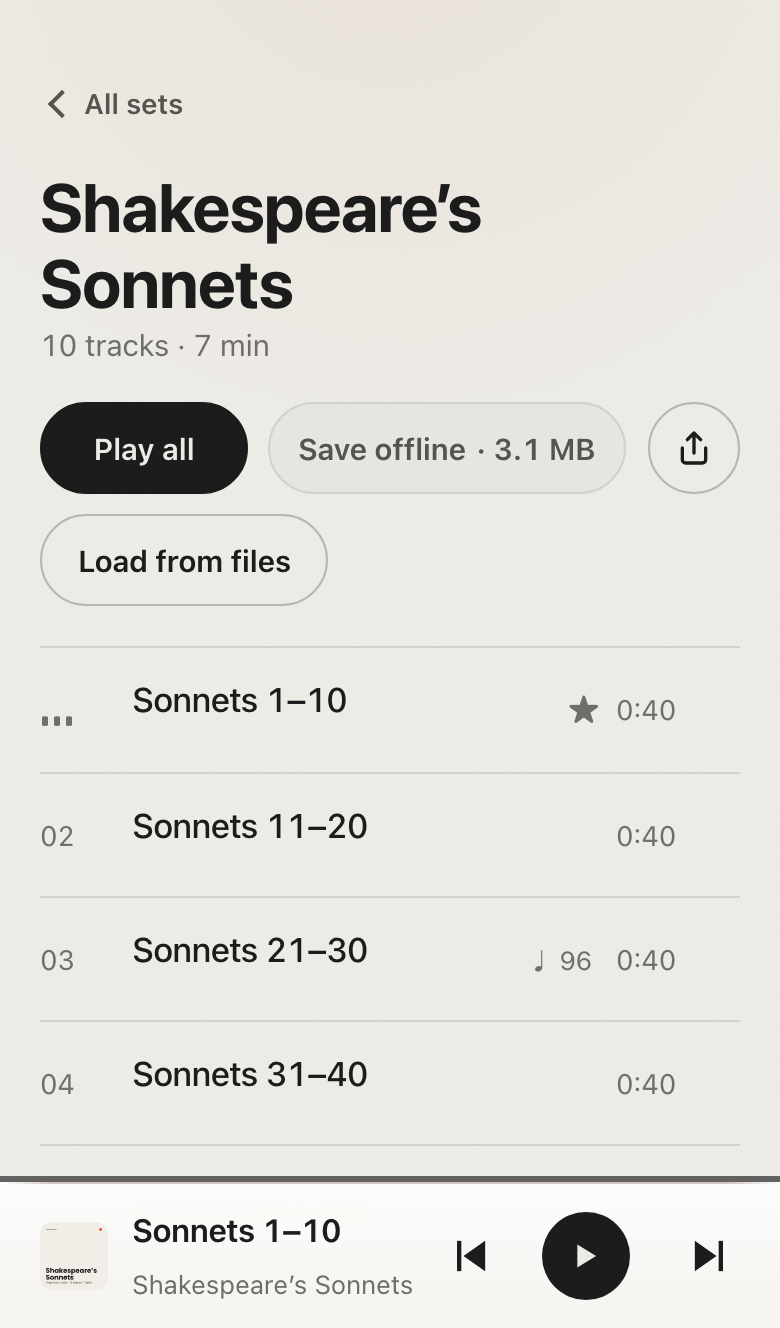A set, with Load from files beside Save offline